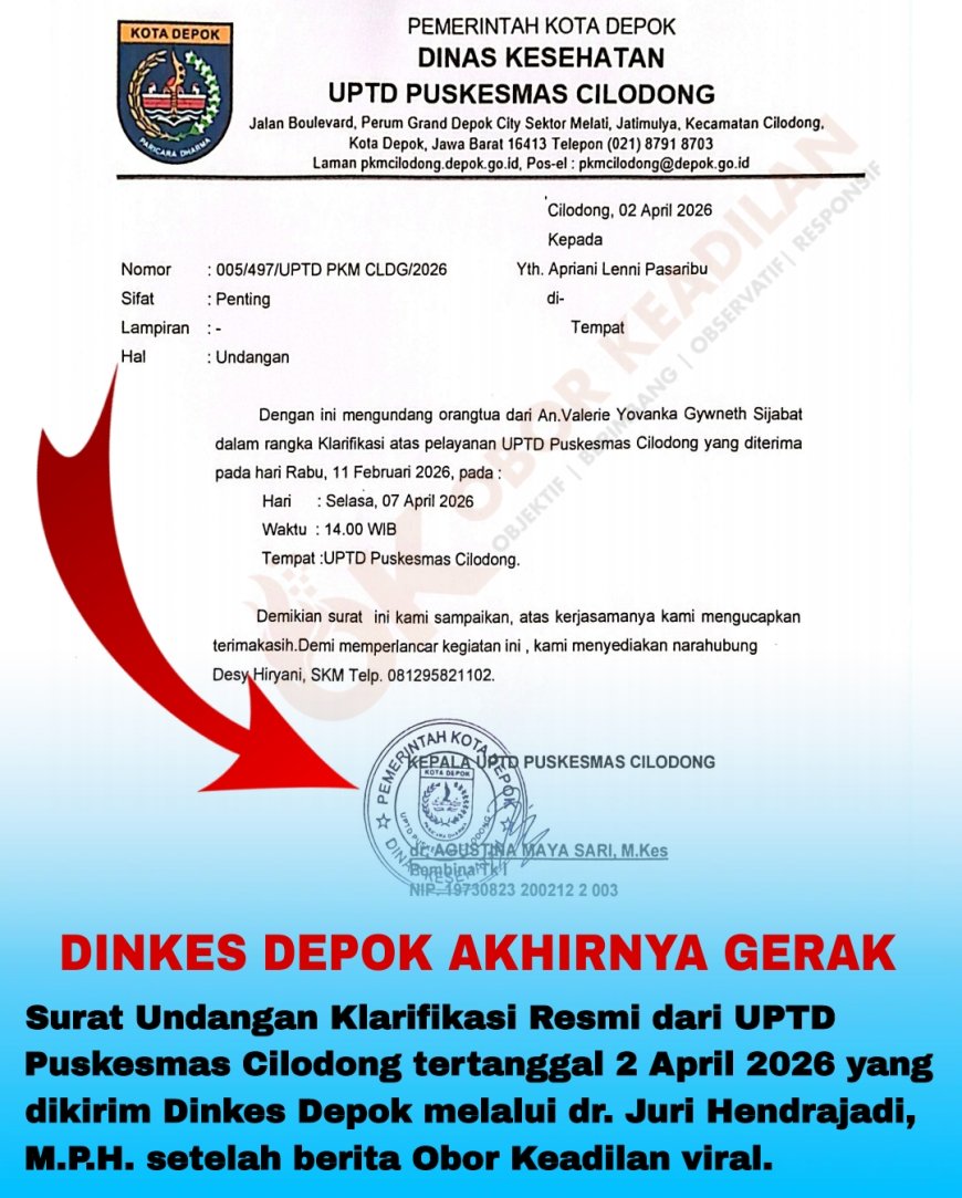 Dinkes Depok Gerak Setelah Viral: dr. Juri Hendrajadi, M.P.H. Kirim Surat Undangan Klarifikasi Kasus Dugaan Kesalahan Obat Balita di Puskesmas Cilodong