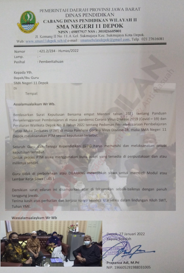 Terkait dugaan penjualan buku modul di SMAN 11 Depok, Kepsek: Kami Lakukan Evaluasi Total