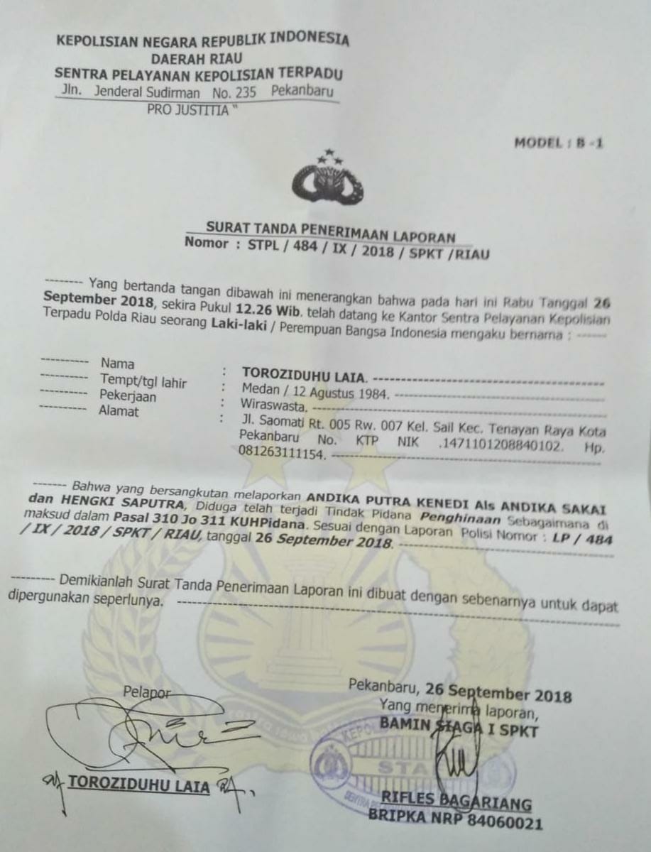 Andika Sakai Caleg DPRD Bengkalis Dilaporkan Ke Polda Riau 