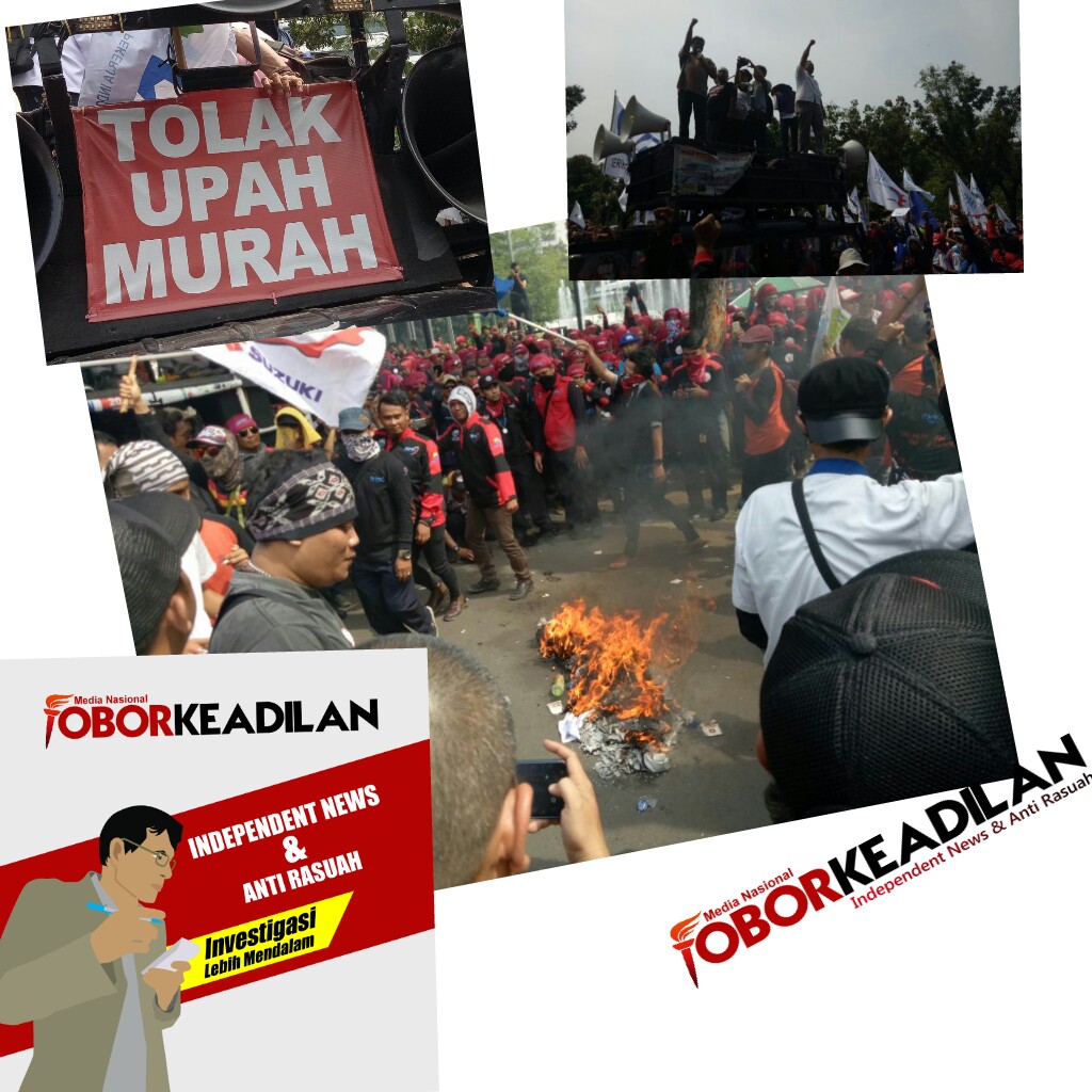 Buruh geruduk Anis sandi : Hari ini atas Nama Buruh Jakarta kita nyatakan Cabut Mandat Anis Sandi Gubernur Pembohong ingkar janji di kontrak politik