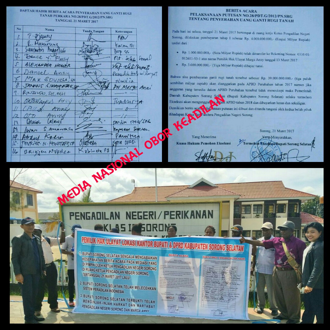 BUPATI SORONG SELATAN DISINYALIR KANGKANGI PUTUSAN PENGADILAN no 28/PGT.G/2011 PN.SRG tanggal 29 Mei 2012