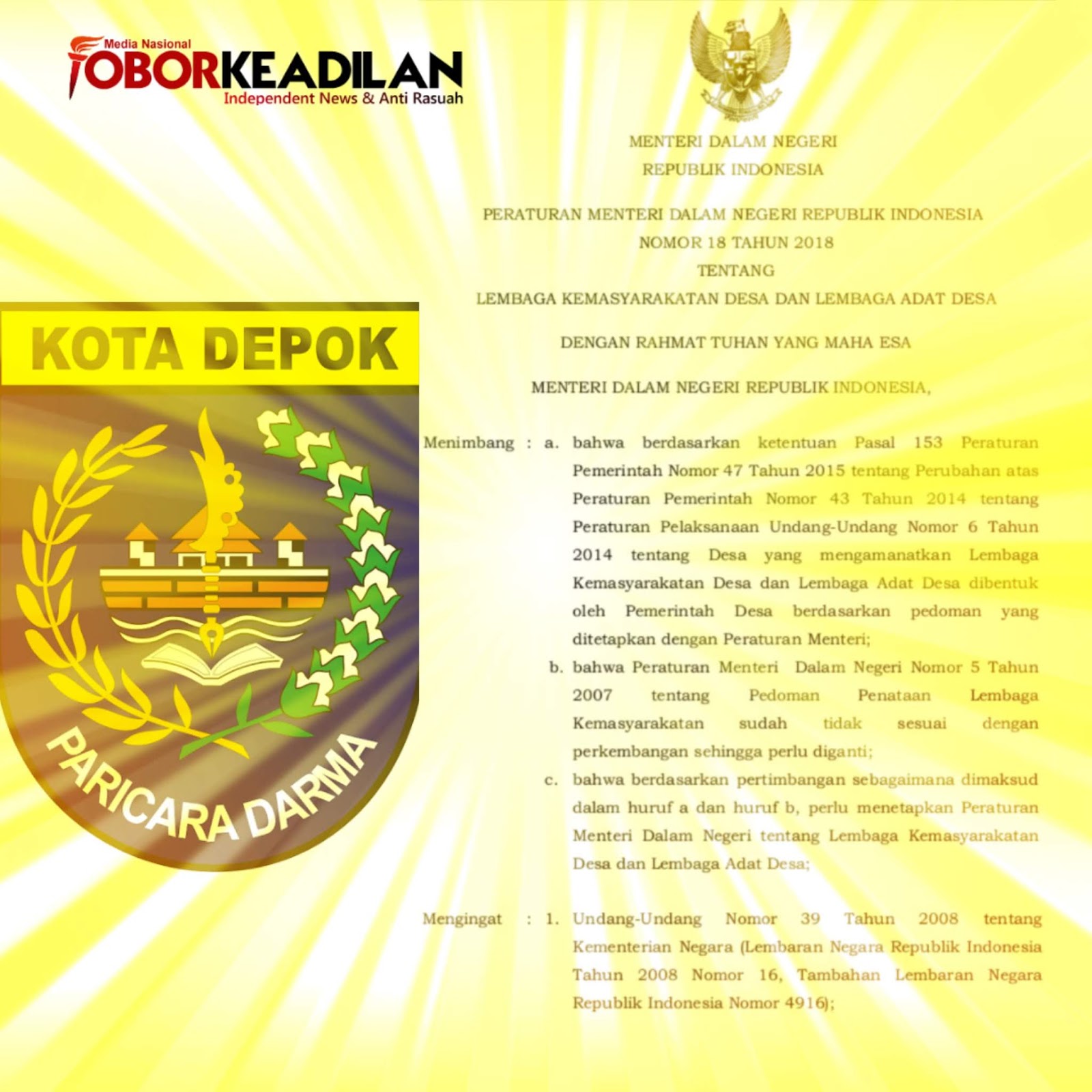 Pemkot Depok Abaikan Permendagri No. 18/2018 Beberapa Oknum RT/RW Menjabat Seumur Hidup