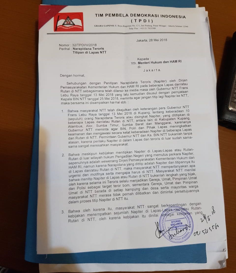KEBIJAKAN TITIP NAPI TERORIS DI NTT, PEMPROV DAN MASYARAKAT NTT KECOLONGAN