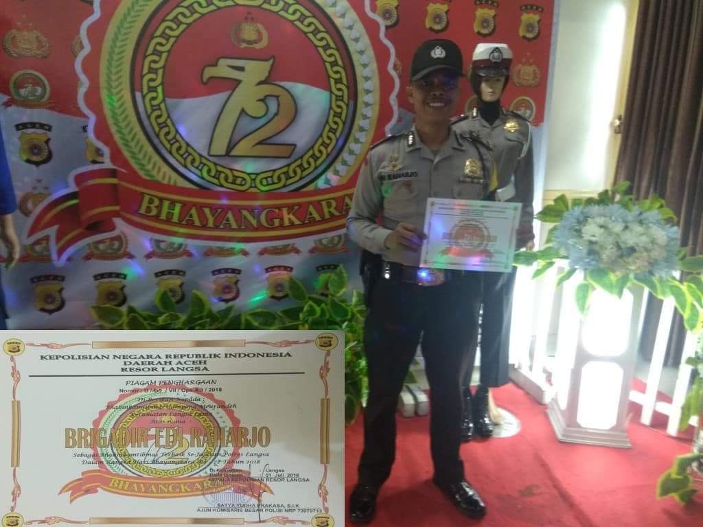 Brigadir Edi Raharjo Terima Piagam Penghargaan di HUT Bhayangkara ke 72 