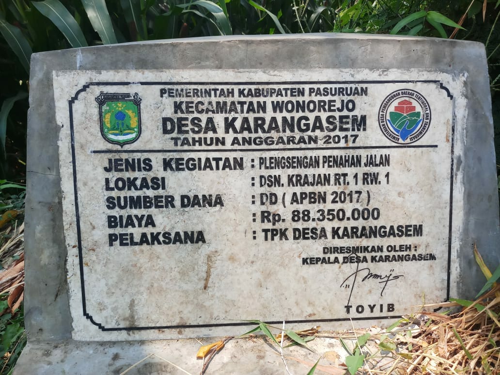 Terkuak, Dugaan Adanya Penyimpangan Anggaran Di Desa Karangasem Kecamatan Wonorejo 