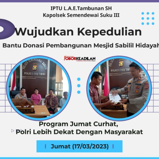 Wujud Kepedulian Iptu L.A.E Tambunan SH Kapolsek Semendawai Suku III, Ulurkan Bantuan Pembangunan Mesjid Sabilil Hidayah
