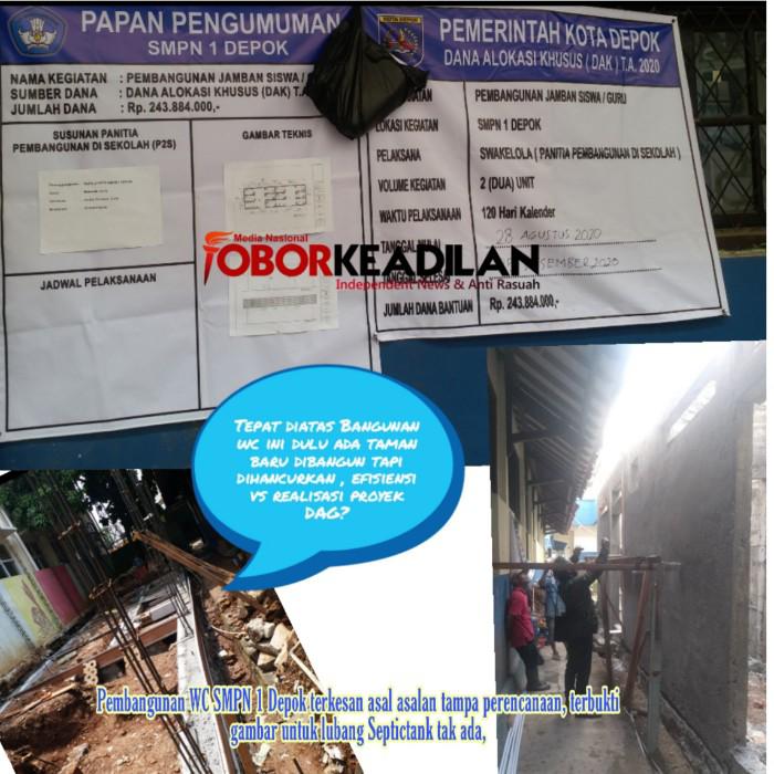Oknum SMPN 1 Depok Merajalela, Taman Rekreasi Dihancurkan, Ditukar Bangun WC Asal Jadi 