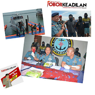 TNI AL , TIM SATGAS ANTI NARKOBA WFQR IV  TANGKAP KURIR NARKOBA DI PERAIRAN TIMUR PULAU TEKONG HIU