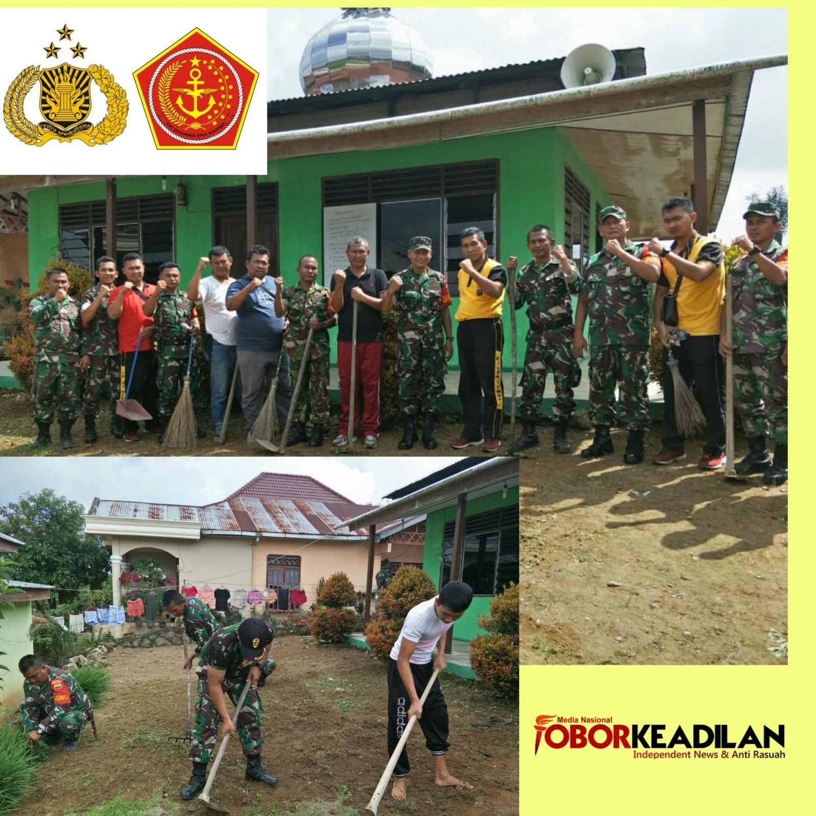 Masjid AL-Irsyad Parsoburan ﹰDibersihkan Secara Gotong royong TNI-POLRI Menyambut Puasa