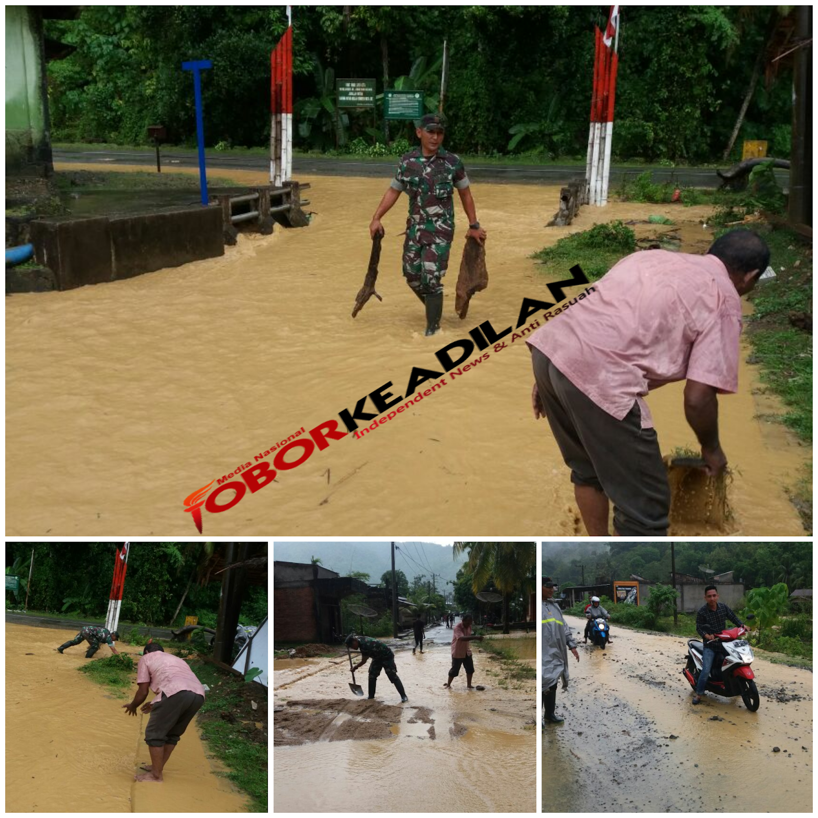 Desa Mutiara Dilanda Banjir, Kopda Ikhsan Khalik Bantu Warga dan Pengguna Jalan
