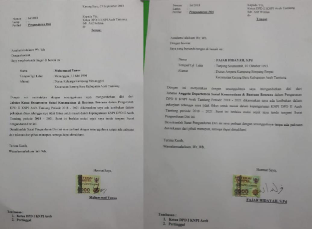 Hari Ini Dilantik, Dua Pengurus KNPI Aceh Tamiang Malah Mengundurkan Diri