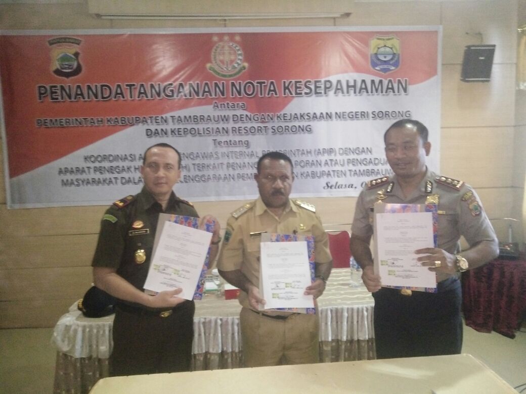 Pemda Kabupaten Tambrauw, Polres Sorong dan Kajari Sorong, Teken MoU Pencegahan Korupsi