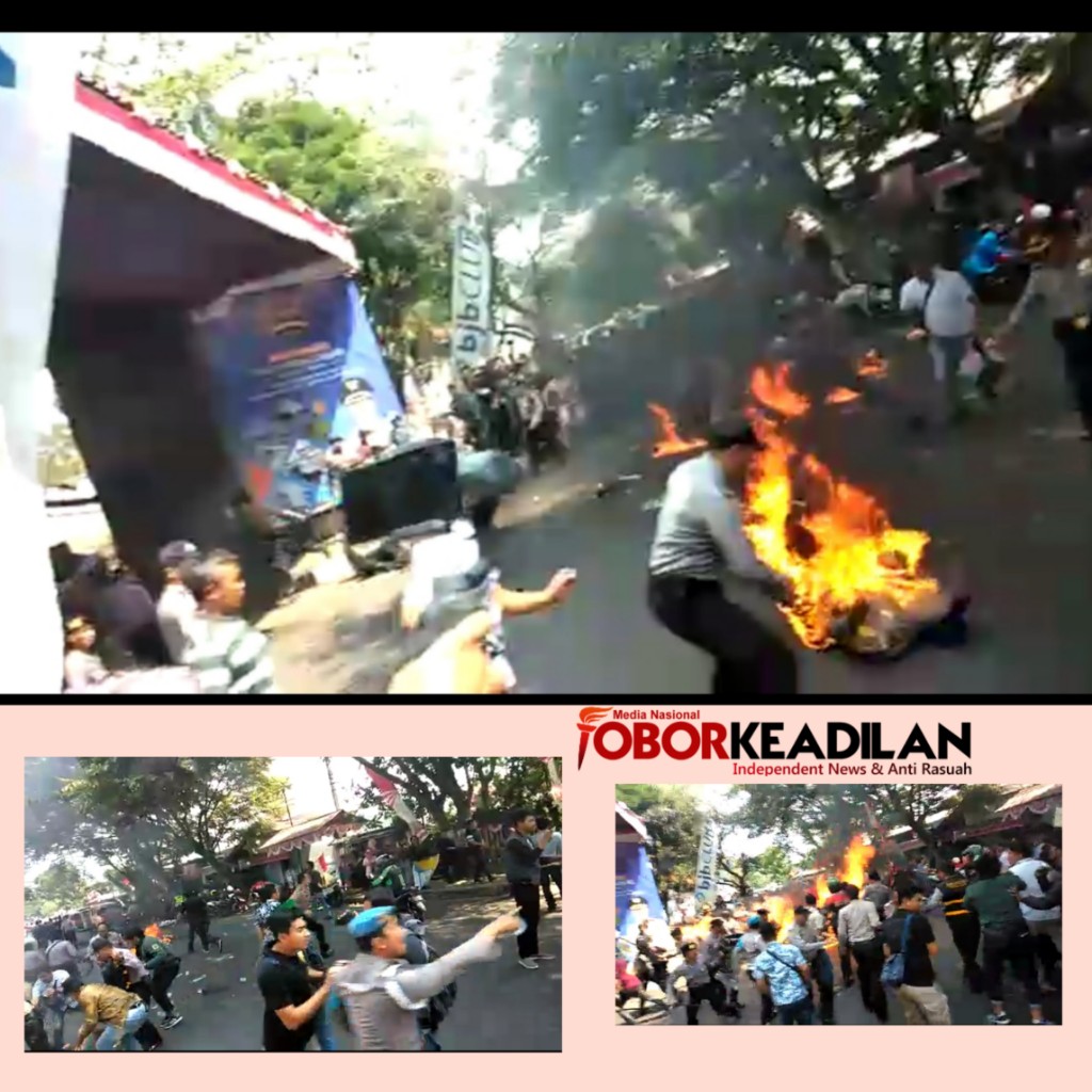 Gerombolan Oknum Mahasiswa Kesetanan Cianjur Bakar Polisi Hidup-hidup Saat Berdemo