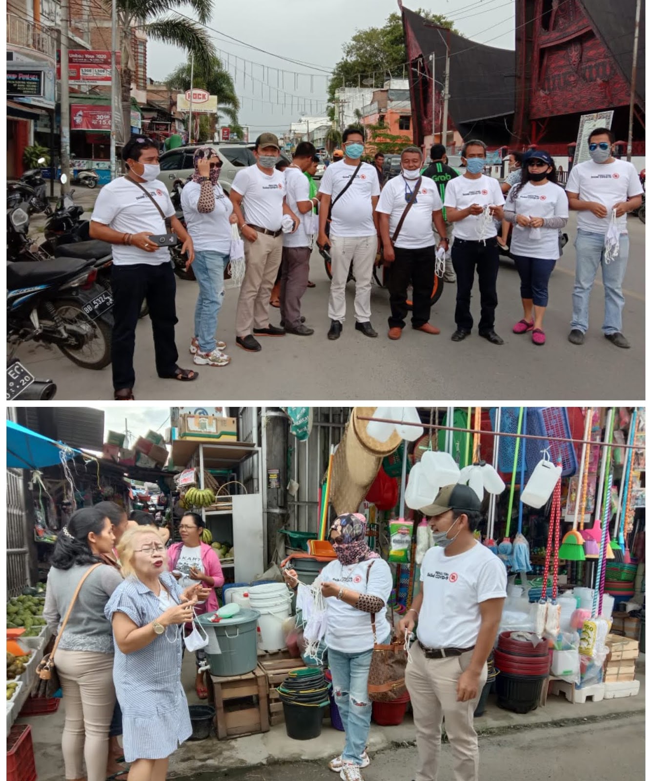 Zeprin A Harahap Dan Relawan Peduli Basmi Corona Bagikan Masker Ke Warga di Pasar Onan Balige.
