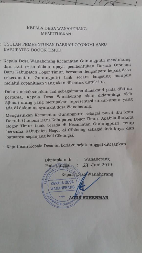 Syarat Gunung Putri Ibukota Bogor Timur, Camat Gunung Putri Tidak Ada Hitam Diatas Putih Itu Pernyataan Pribadi