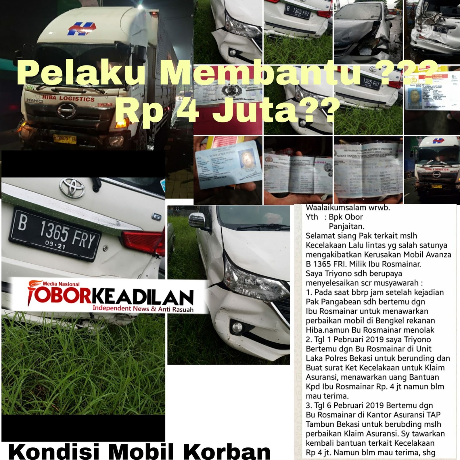 Arogan..Sebulan Berlalu Truck PT Hiba Terlibat Tabrak Beruntun 3 Mobil, Belum Ganti Rugi Korbannya