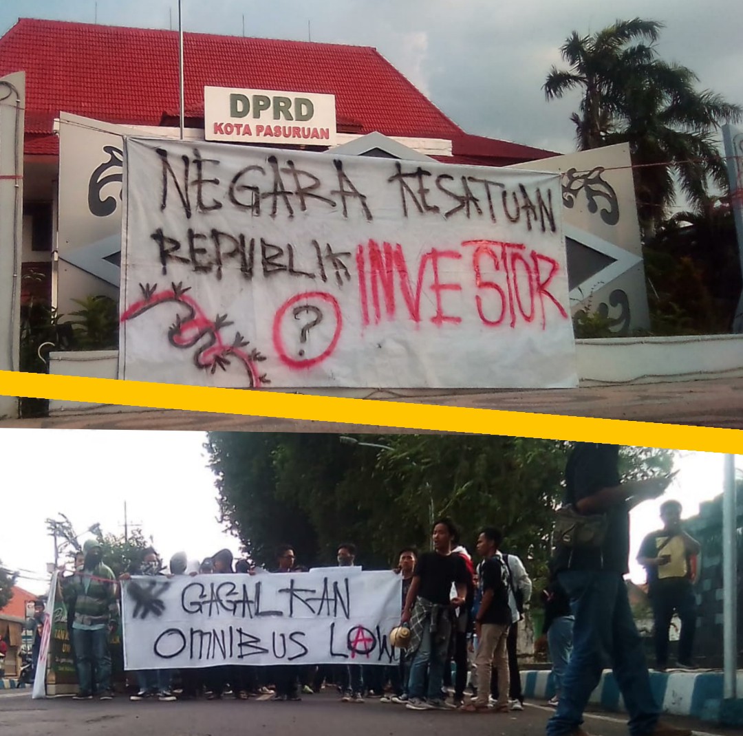 Tolak Omnibus Law, Massa Bakar Ban di Depan Gedung DPRD Kota Pasuruan