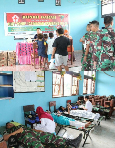 HUT Ke 56 Yonif 121/MK Gelar Donor Darah