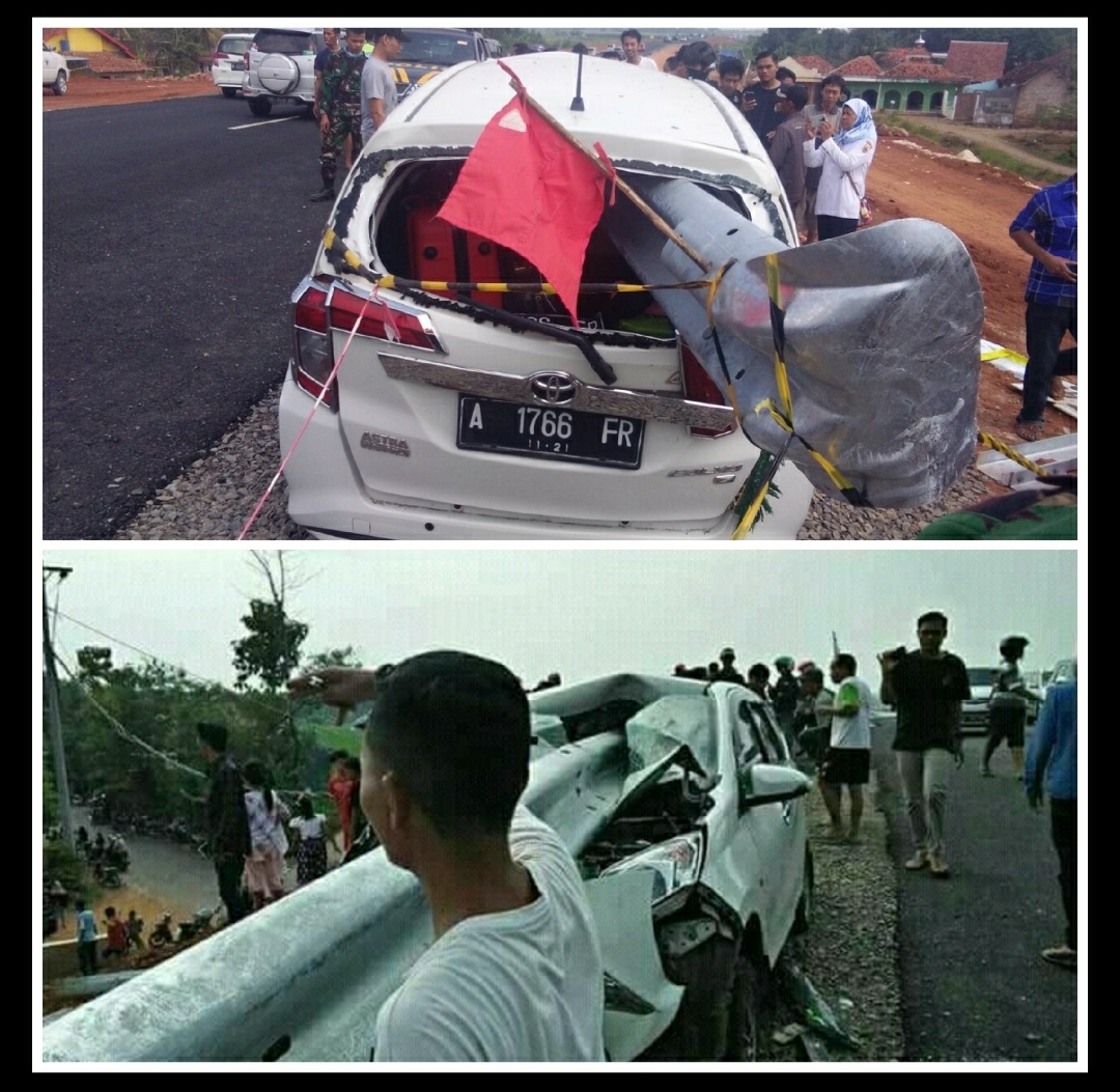 Sekeluarga Kritis Mobilnya Nabrak Baja Pembatas Jalan Tembus hingga Belakang