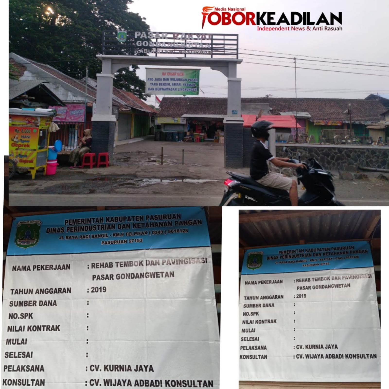 Plang Abal-abal Menempel di Kegiatan Proyek Rehabilitasi Pasar Gondang wetan Pasuruan
