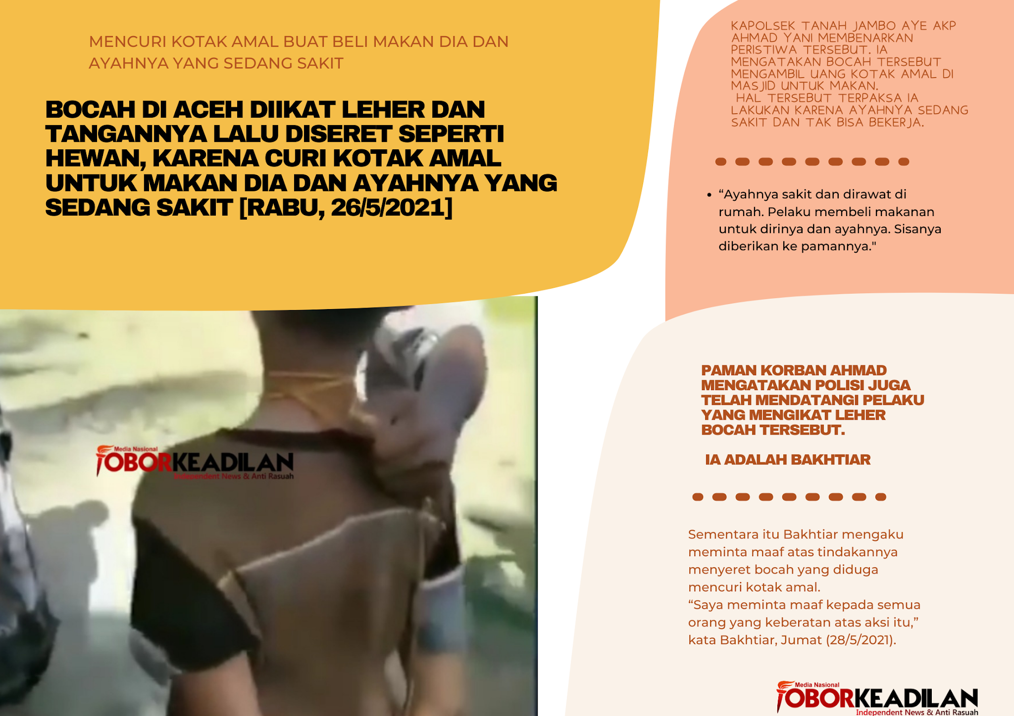 Bocah Diikat Leher, Tangan Lalu Diseret seperti Hewan, karena Curi Kotak Amal untuk Makan Dengan Ayahnya yang Sakit di Aceh