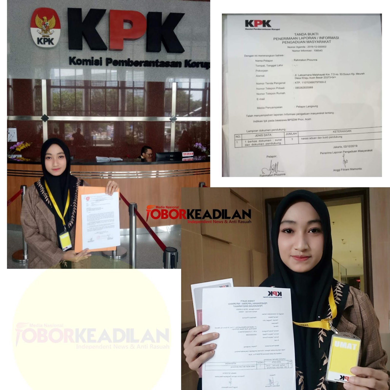 Rahmatun Fhounna Aktivis dan Humas Lemkaspa Laporkan BPSDM Aceh ke KPK