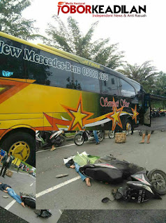 SEORANG PRIA TEWAS MENGENASKAN , BAGIAN KEPALA TERGILAS BUS PARIWISATA DI SUMATERA UTARA