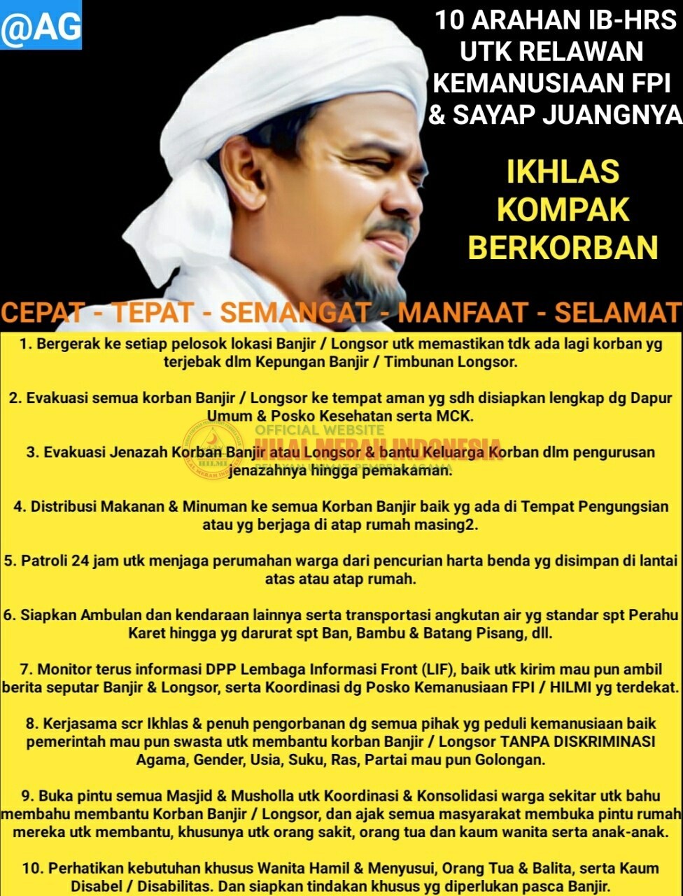 FPI Siaga, Arahan Habib Rizieq; Bantu Korban Banjir Tanpa Diskriminasi Suku Agama Dan Ras