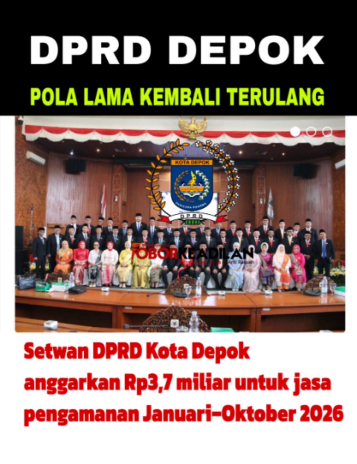 Pola Lama Kembali Terulang: Setwan DPRD Depok Anggarkan Rp3,7 Miliar untuk Pengamanan 10 Bulan
