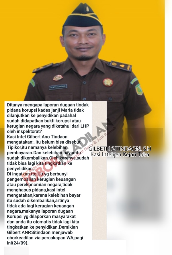 Kades Janji Maria Borbor Dua Kali Mengembalikan Hasil Korupsi