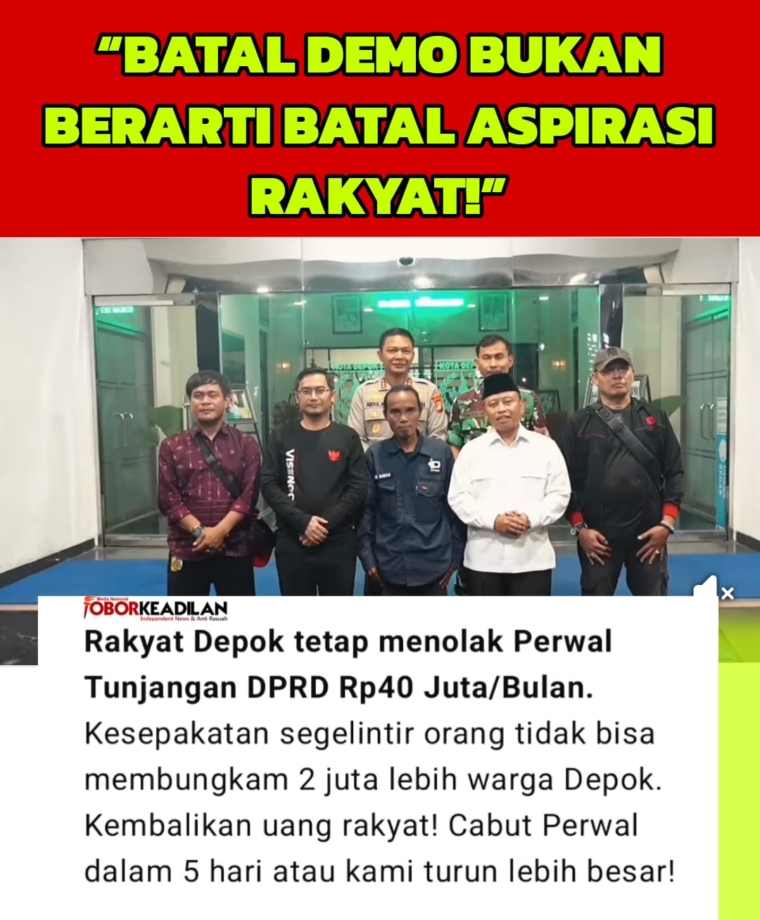 Cabut Perwal Tunjangan DPRD Depok Rp 40 Juta/Bulan per Orang dalam 5 Hari, Kembalikan Uang Rakyat!
