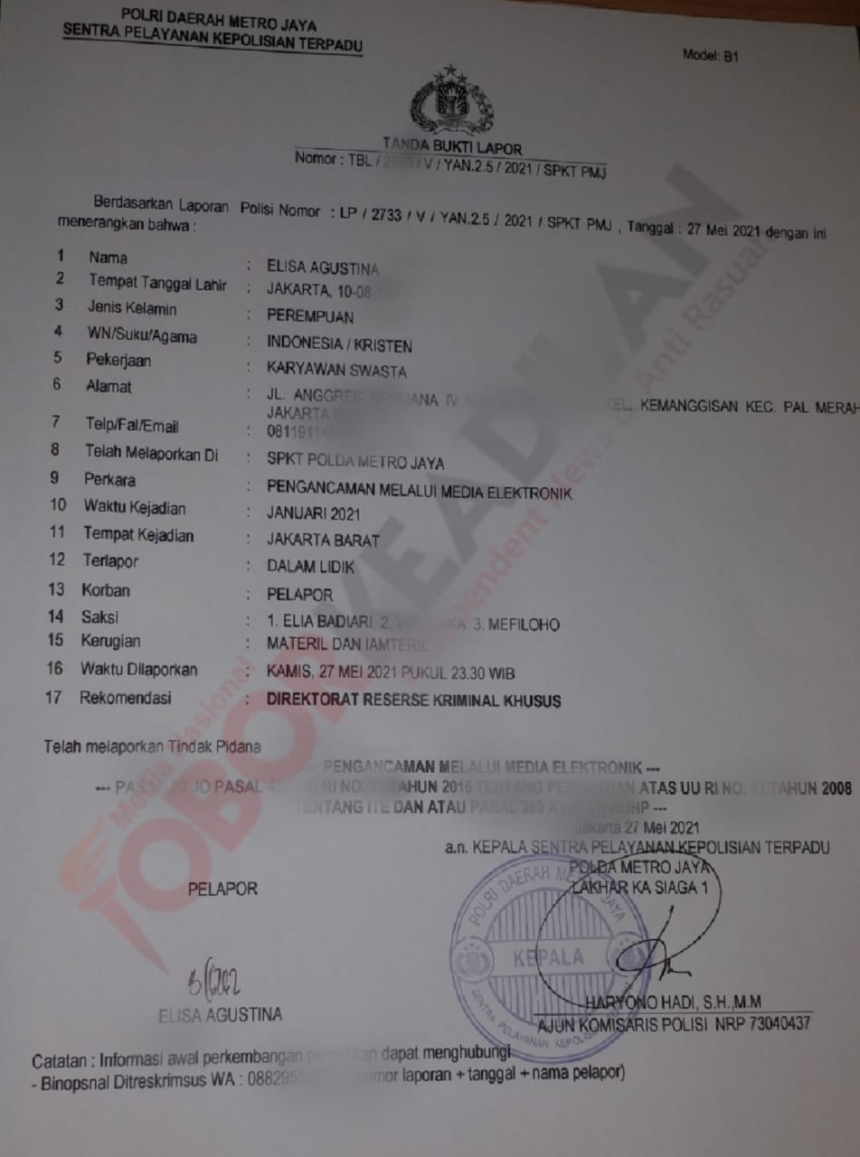 Pinjol Rp 8 Juta Bengkak Jadi Rp 250 Juta Didampingi Jurnalis, "EA" Korban Melapor Ke Mabes Polri Cq Polda Metro Jaya