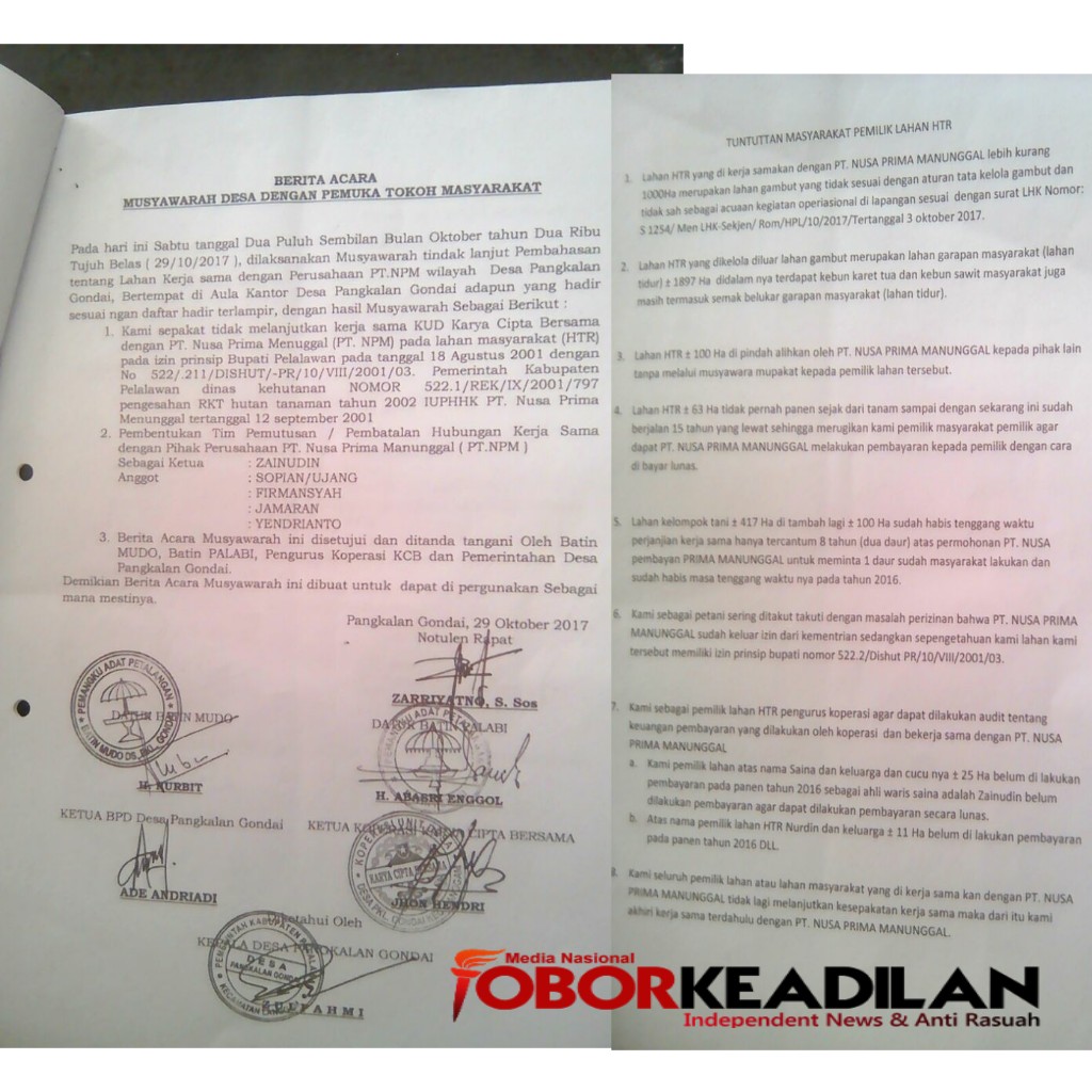 PT.NPM Ingkar Janji Dengan Masyarakat Desa Pangkalan Gondai Kab Pelalawan