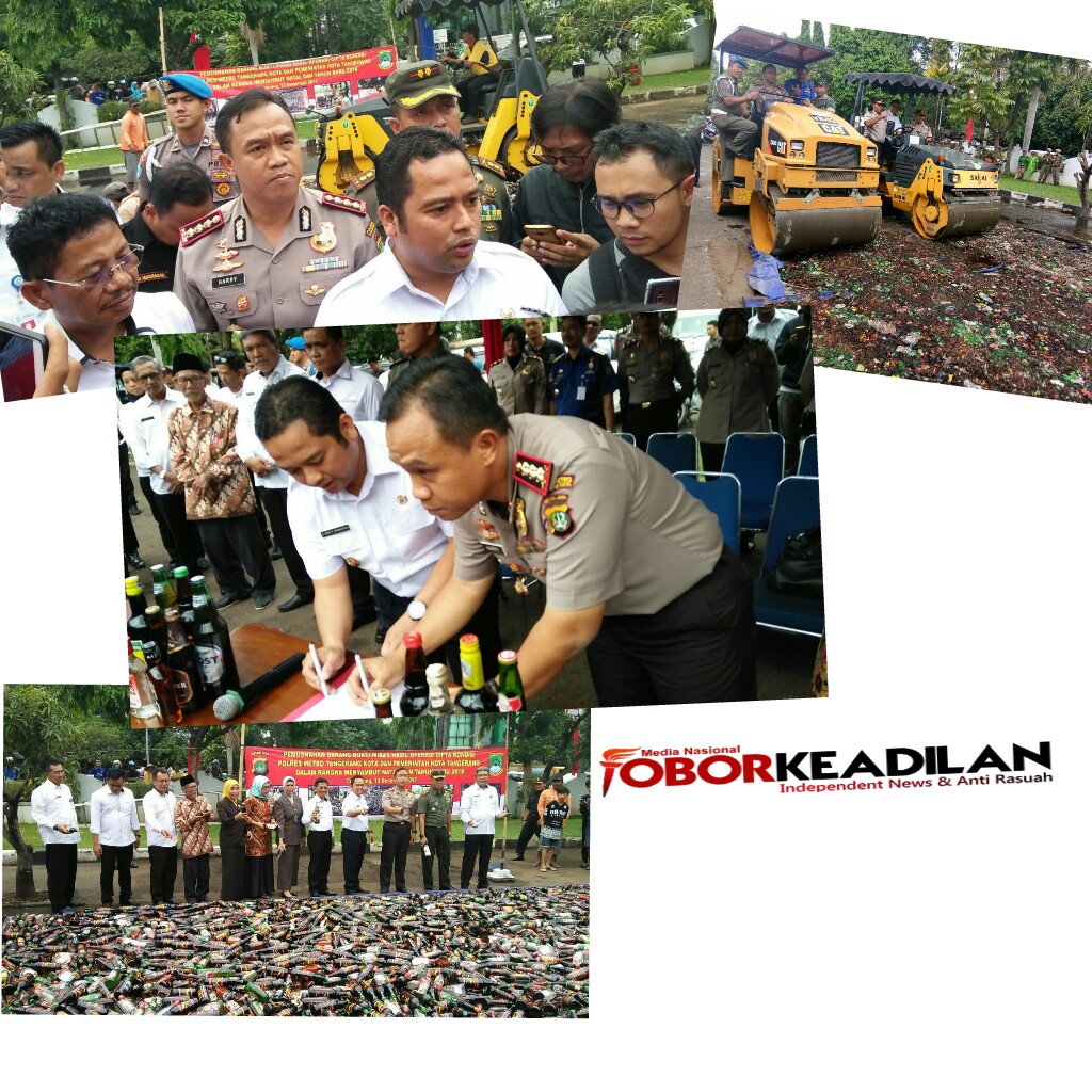 RIBUAN BOTOL MIRAS DI MUSNAHKAN DI TANGERANG KOTA, BANTEN.