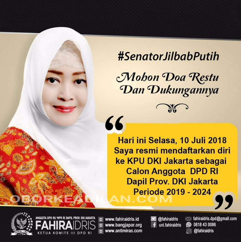 Fahira Idris Resmi Daftarkan Diri lagi  di KPU DKI sebagai Calon Senator ( DPD RI )