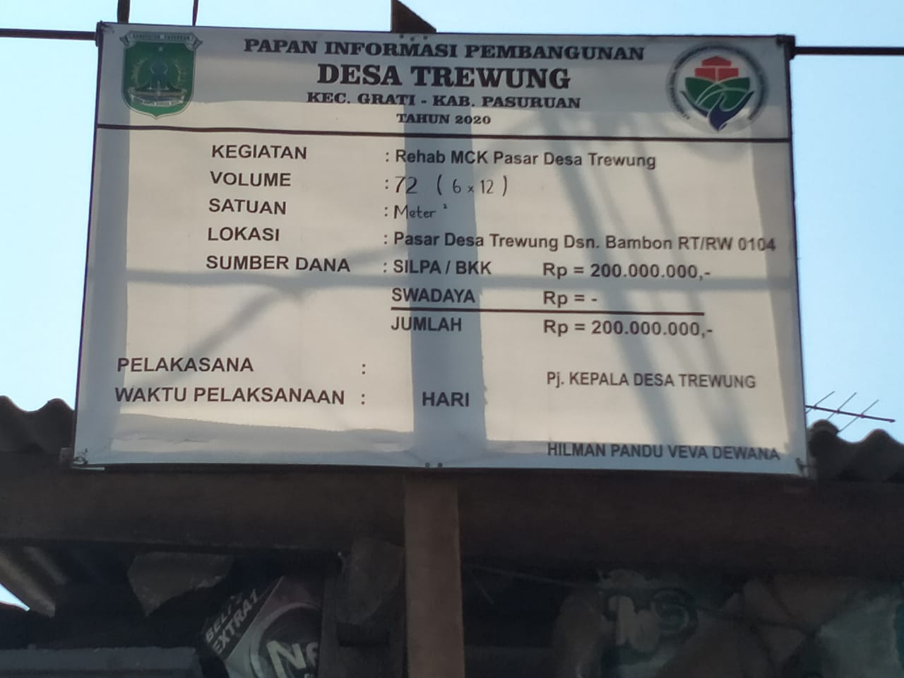 Dana Silpa 2019 Desa Triwung Baru Terlaksana Membangun MCK Pasar, Pj. Kades Nyatakan Baru Mulai Penataan Administrasi Desa