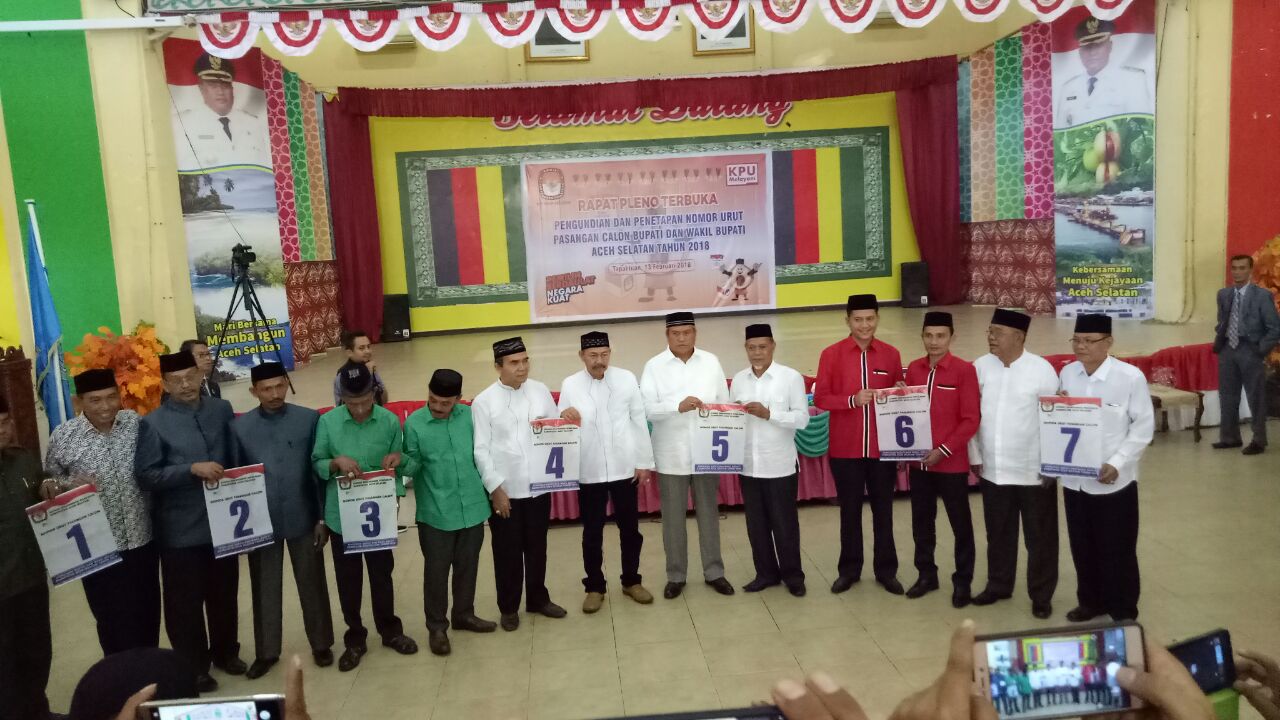 KIP Tetapkan Nomor Urut Pasangan Calon Bupati Aceh Selatan 2018