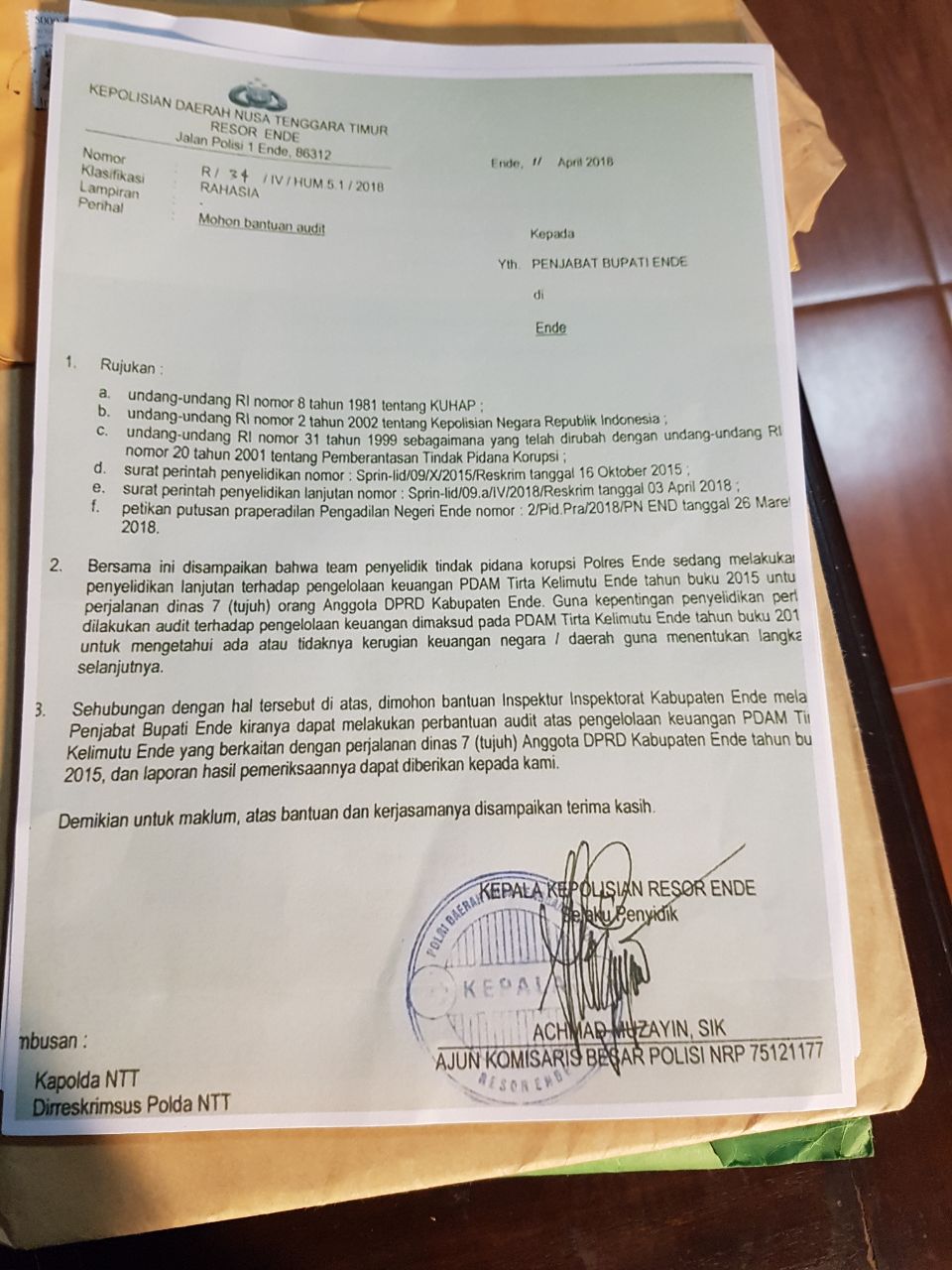 Kata Petrus :  SEBAIKNYA PEJABAT BUPATI ENDE TOLAK PERMINTAAN AUDIT INSPEKTORAT 