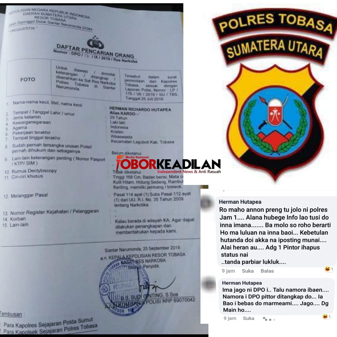 Polres Tobasa Tau dan Akui DPO Narkotika "HRH" Berkeliaran: Ini Penjelasan Kasat