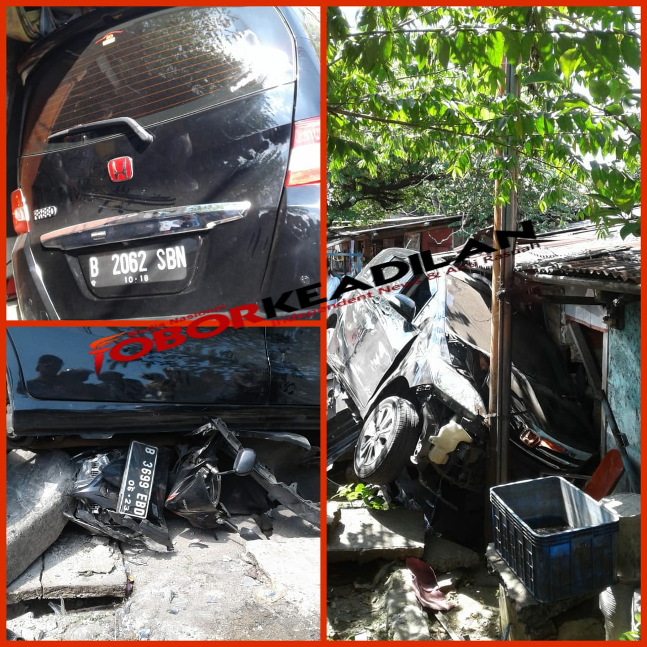 Satu Unit Mobil Seruduk Rumah dan Motor Rusak Parah di  Jl.raya Bogor KM 45 