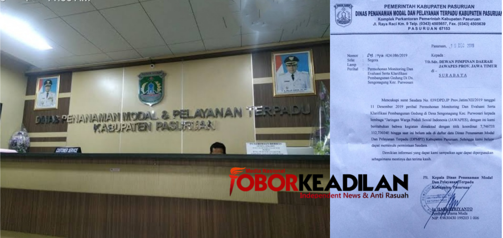 Tak Beri Jawaban Jelas Soal IMB, LSM JAWAPES Akan Adukan DPMPT Kabupaten Pasuruan Pada Ombudsman RI