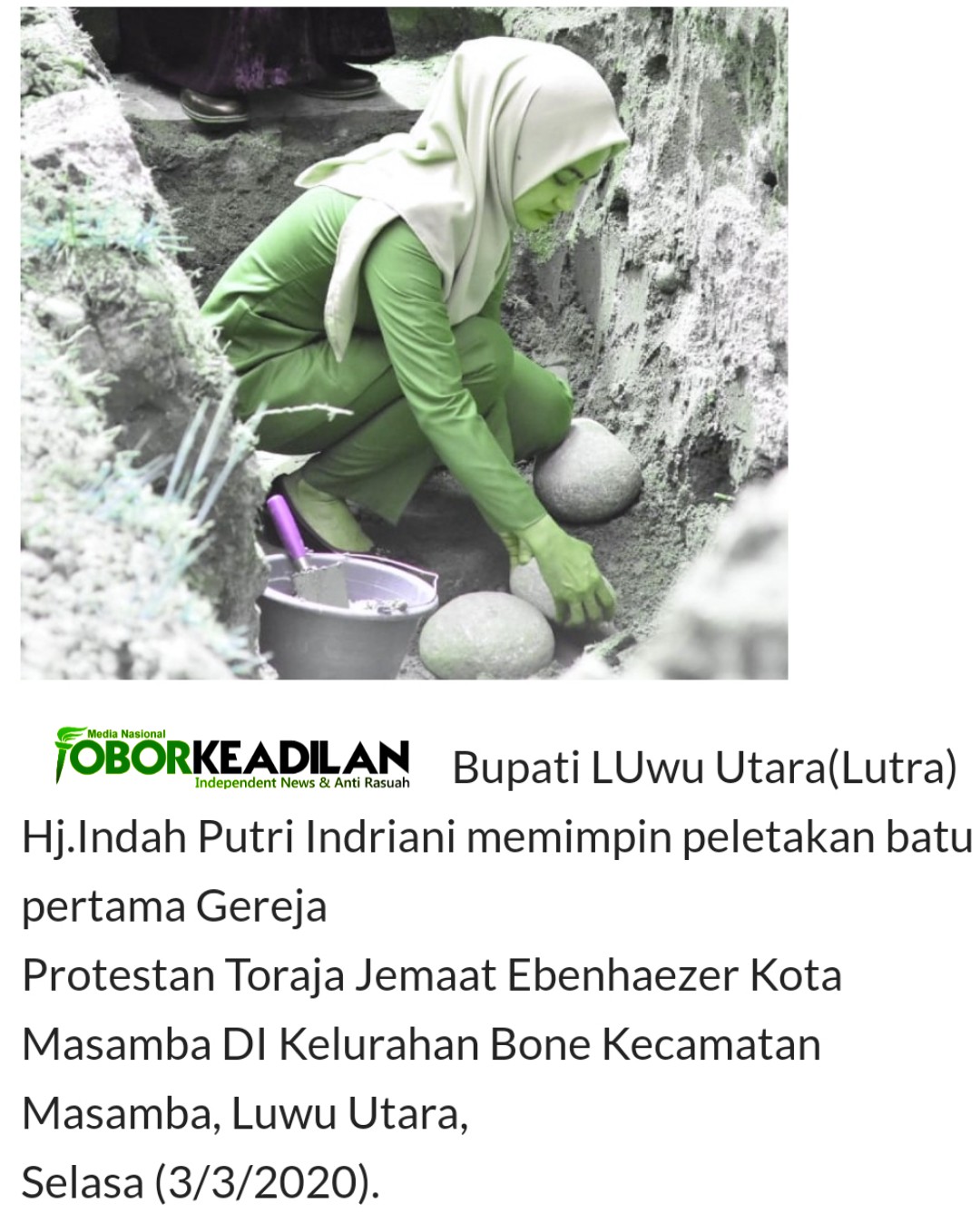 Bangun Gereja, Bupati Hj.Indah Putri Indriani Bantu 100 Zak Semen Dari Kocek Pribadi 