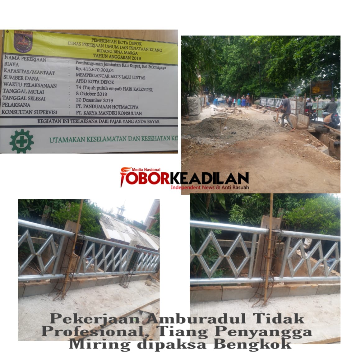 Bangunan Tiang Jembatan Kali Kupet Studio TVRI Depok Rp 415 Juta Oleng Dipaksa Bengkok