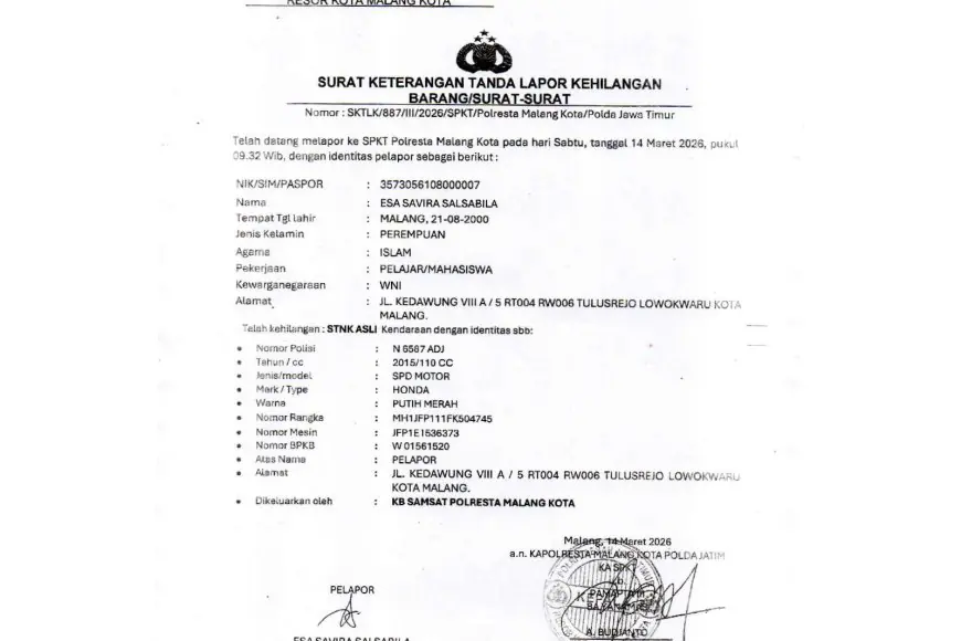 Ratusan Warga Malang Laporkan Kehilangan STNK, Polda Jawa Timur Diminta Intensifkan Penyelidikan